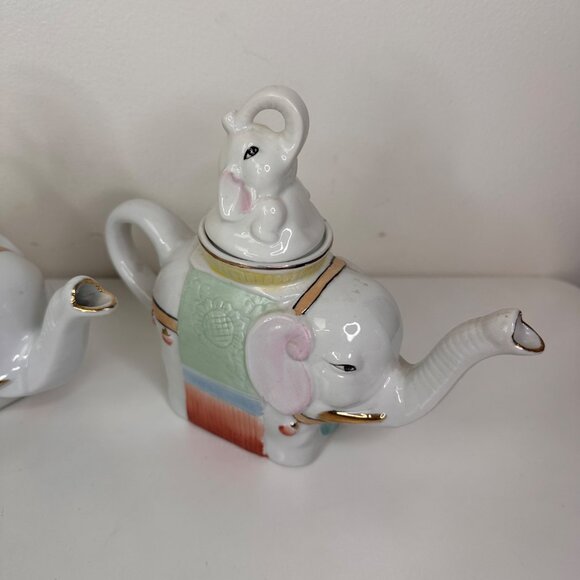 Vintage Elephant Porcelain Teapot Set Of 3 - Picture 9 of 13